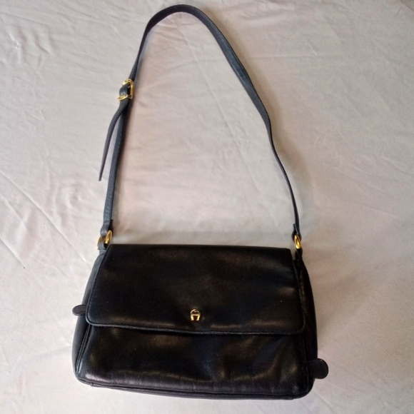 Etienne Aigner Handbags - ETIENNE AIGNER Vintage Black Leather Shoulder Bag Handbag Multi Section 10x6.5x3